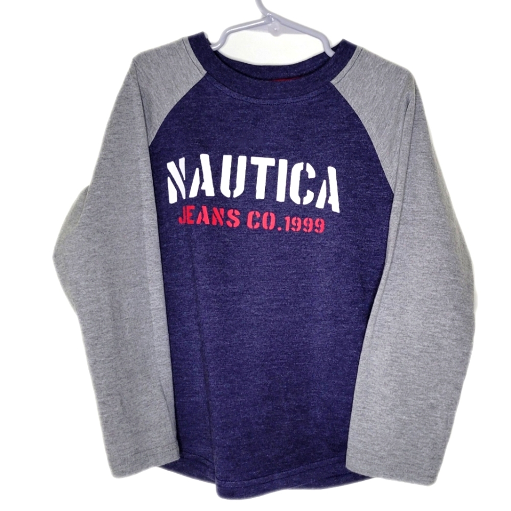 Nautical long-sleeve T-shirt, navy blue & grey, size 5